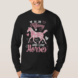 Camiseta Olá, sou Tiffany e adoro cavalos, corações bonitas