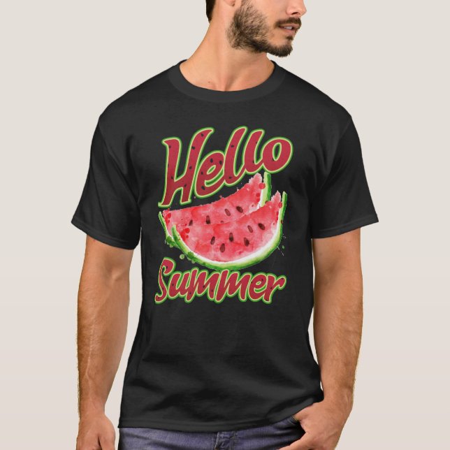 Camiseta Olá Summer | Aquarela Design de melancia (Frente)