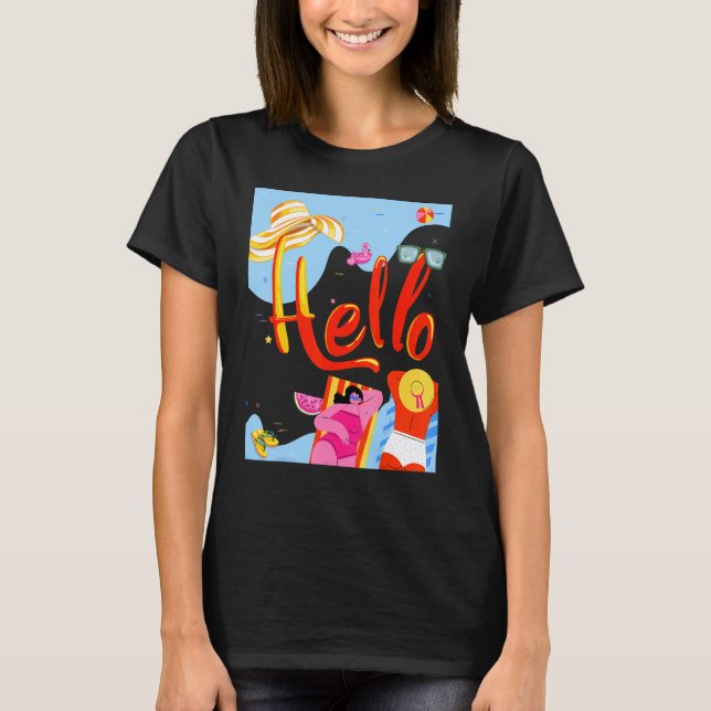 Camiseta Olá Summer Bikini Time Slipper Flamingo Melon Ba (Frente)