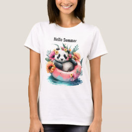 Camiseta Olá, Summer Cute Panda a Refrigerir-se num tubo in