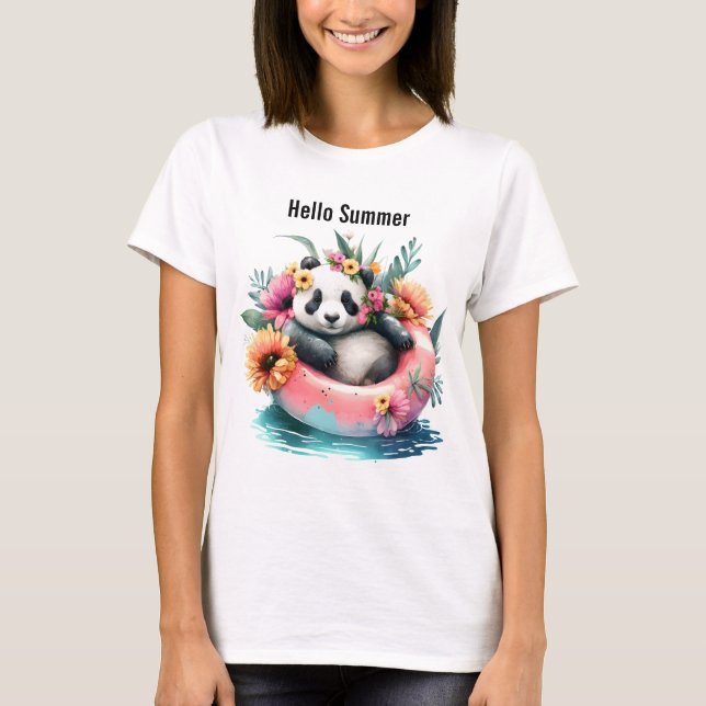 Camiseta Olá, Summer Cute Panda a Refrigerir-se num tubo in (Frente)