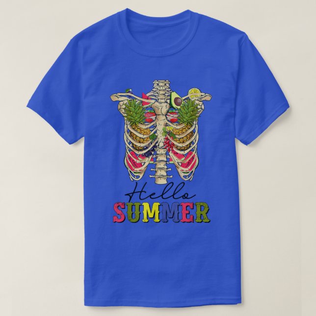 Camiseta Olá Summer Skeleton Flower Watermelon Beach Trop (Frente do Design)