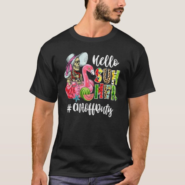 Camiseta Olá Summer Skull Flamingo Float Watermelon Cna O (Frente)