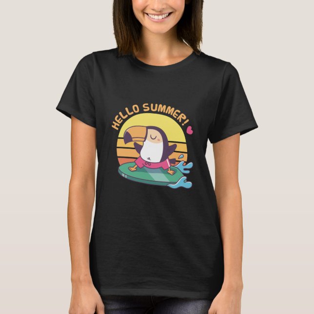 Camiseta Olá Summer, Toucan no Surfboard (Frente)