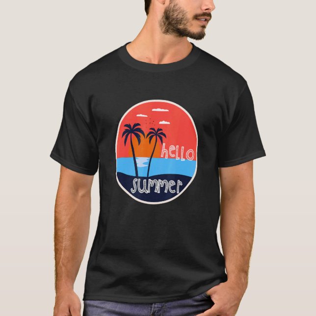 Camiseta Olá Summer Vacle Beach E Palm Tree Sunset (Frente)