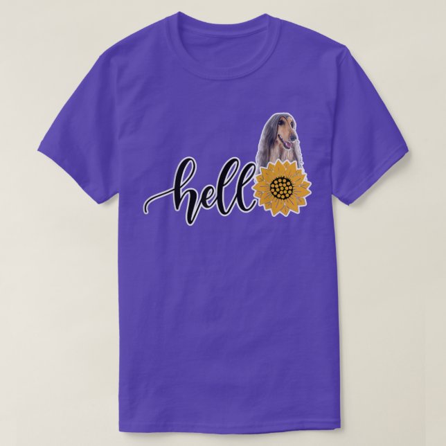 Camiseta Olá Sunflower Afghan Hound (Frente do Design)