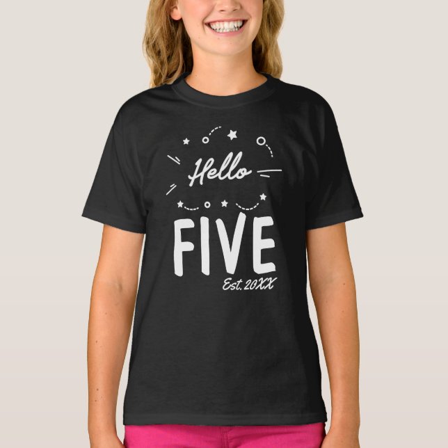 Camiseta Olá, T-Shirt de Aniversário de 5 Personalizado (Frente)