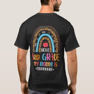 Camiseta Olá, terceiro ano Meu nome é... Volte para o prese