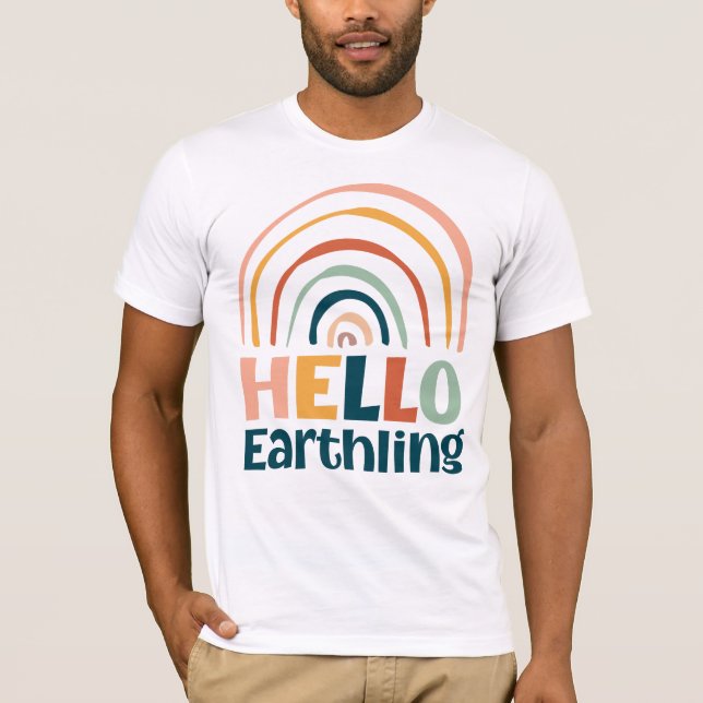 Camiseta Olá Terráqueo divertido arco-íris retrógrado (Frente)