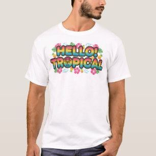 Camiseta Olá! Tropical - Colorida Design de Verão...