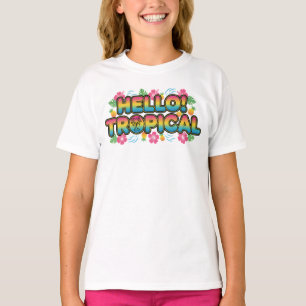 Camiseta Olá! Tropical - Design de Verão colorido com palma