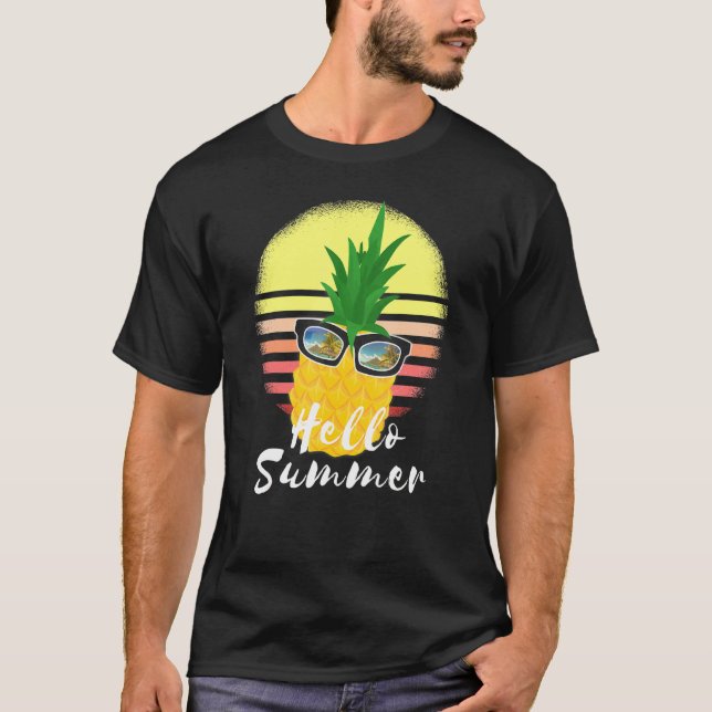 Camiseta Olá Verão Abacaxi Óculos de sol Abacaxi (Frente)