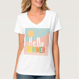 Camiseta Olá verão branco fofo colorido texto baseado mulhe