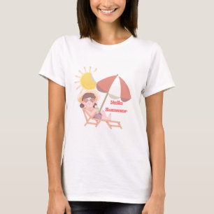 Camiseta Olá Verão Design de Férias de Praia Fofo   Ensolar