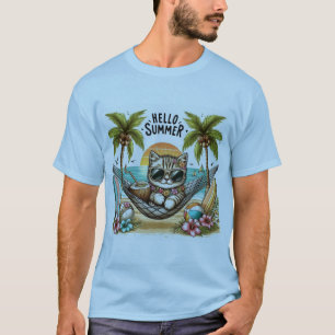 Camiseta Olá Verão Praia Gato