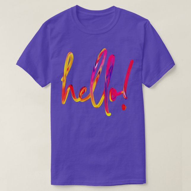 Camiseta Olá versão escovada do arco-íris (Frente do Design)