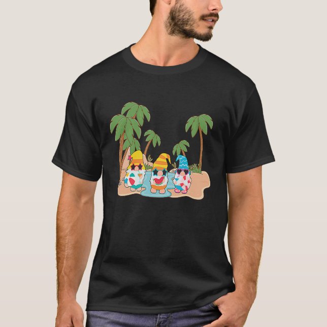 Camiseta Olá, Víbias de praia dos gnomos do jardim de féria (Frente)