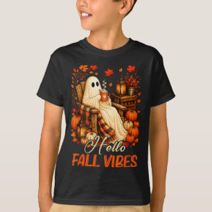 Camiseta Olá vibrações de outono fantasma fofo abóbora de o