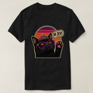 Camiseta Olá Zev! Princesa Gato Preto Retro Óculos de Sol O