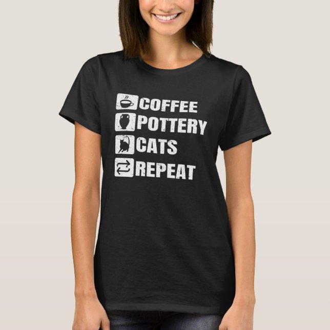 Camiseta Olaria de Gatos de Café Repete Cerâmica Olaria Cer (Frente)