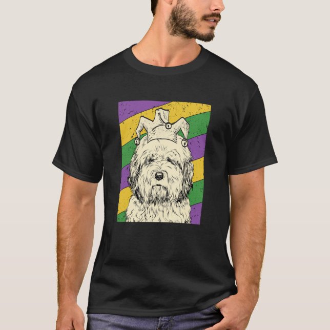 Camiseta Old English Sheepdog Jester Mardi Gras Dog Mom or  (Frente)