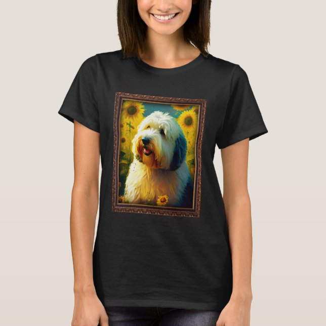 Camiseta Old English Sheepdog Painting Sunflower Flower Mom (Frente)