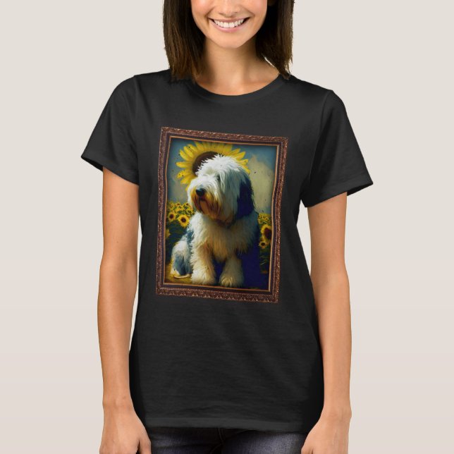 Camiseta Old English Sheepdog Painting Sunflower Flower Mom (Frente)