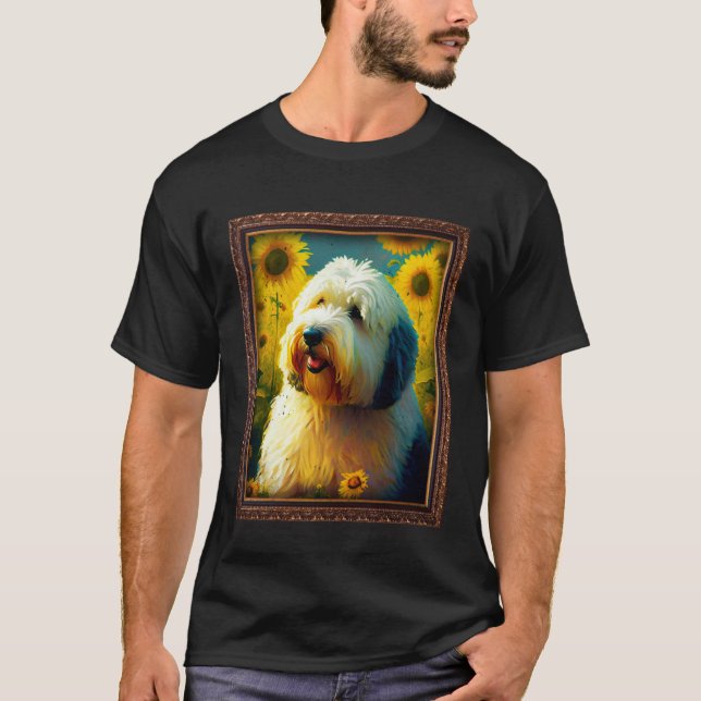 Camiseta Old English Sheepdog Painting Sunflower Flower Mom (Frente)