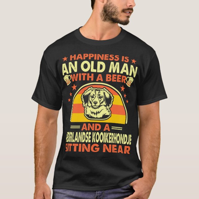 Camiseta Old Man Beer Nederlandse Kooikerhondje Perto (Frente)