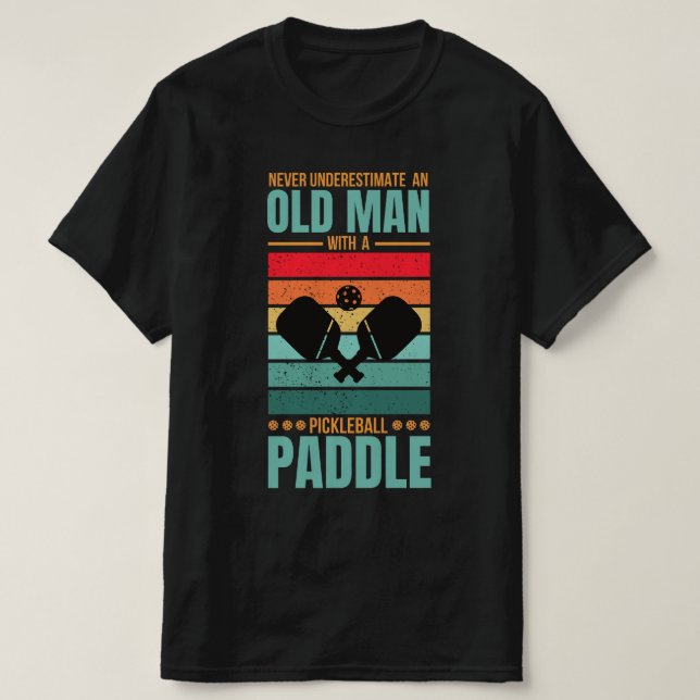 Camiseta Old Man Pickleball Paddle Retro Design (Frente do Design)