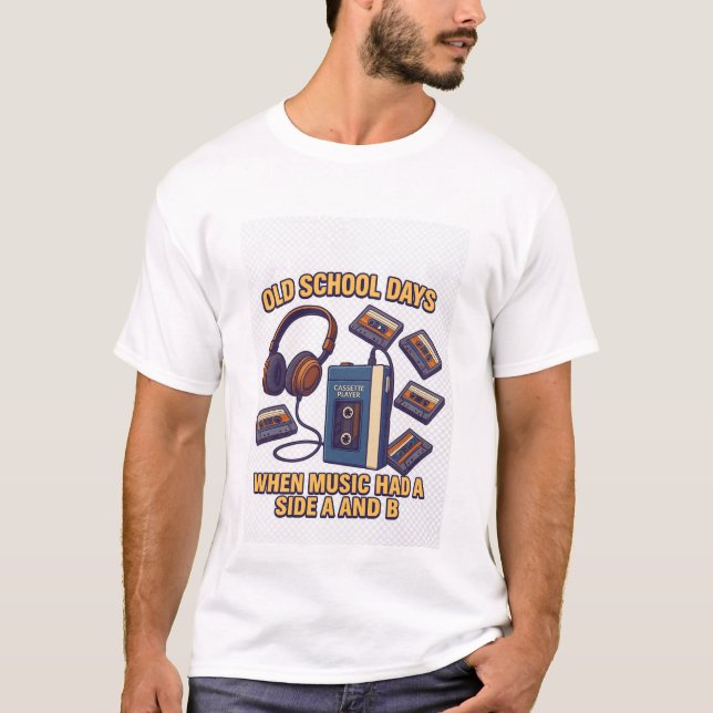 Camiseta Old School Days  Retro Music Tee with Side A and B (Frente)