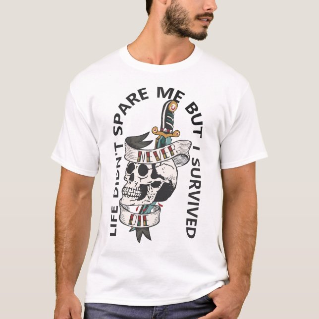 Camiseta old school tattoo never die crane dague transperce (Frente)