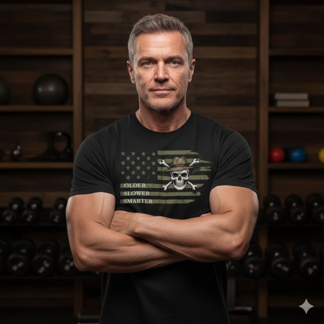 Camiseta Older Slower Smarter American Flag Skull Tee (Criador carregado)