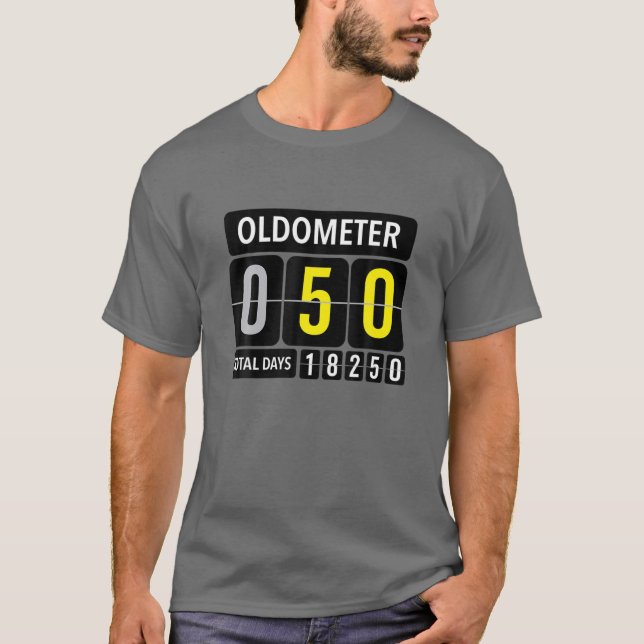 Camiseta Oldometer 50 Engraçado 50º Aniversário Dotado Text (Frente)