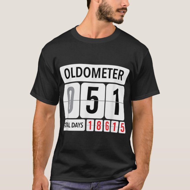 Camiseta Oldometer 51 Engraçado 51 ruas Aniversário Negro V (Frente)