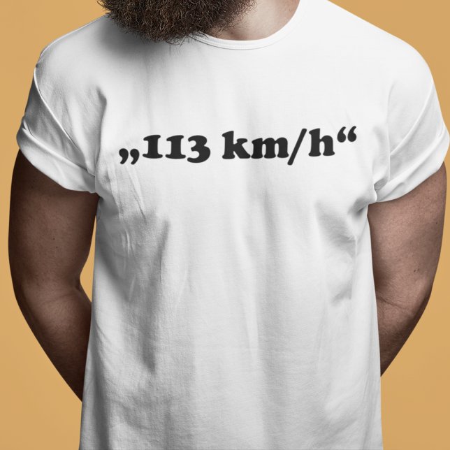 Camiseta Oldtimer 2cv 113 kmh Typografie (2CV T-Shirt in White with minimalistic Text in Black)