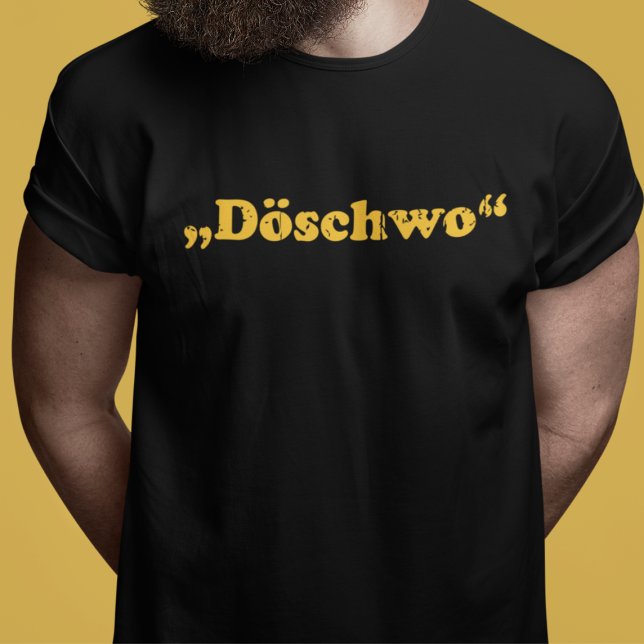 Camiseta Oldtimer 2cv Döschwo Typografie (2CV Shirt in Black with a Yellow Typography)
