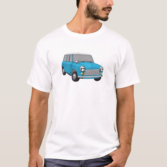 Camiseta Oldtimer Blauer British Mini Cooper (Frente)