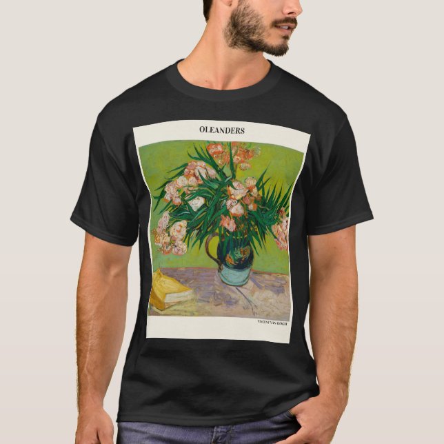 Camiseta Oleanders Por Vincent Van Gogh rosas rosa e Geen (Frente)