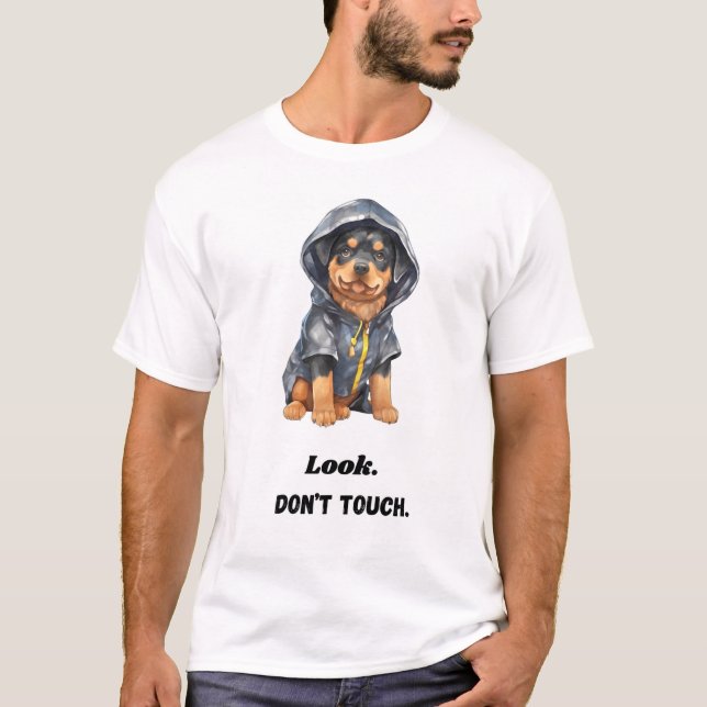 Camiseta Olha. Não toques. Cachorro Engraçado (Frente)