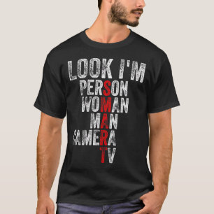Camiseta Olha, sou esperta, mulher, homem da câmara de TV, 