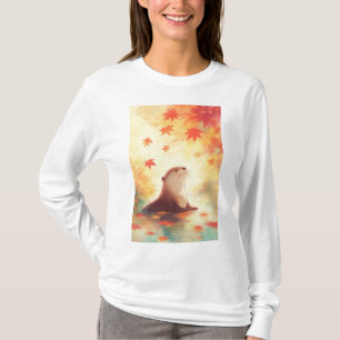 Camiseta Olhar da Lontra Sob Folhas Caindo