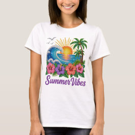 CAMISETA OLHAR JOIA COLORIDO ONDAS E FLORES DE VERÃO