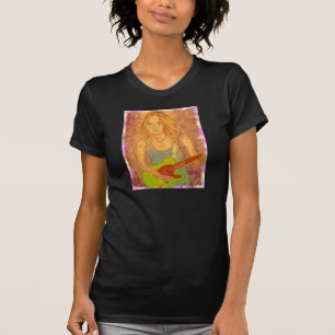 Camiseta olhar popular do screenprint da menina da rocha
