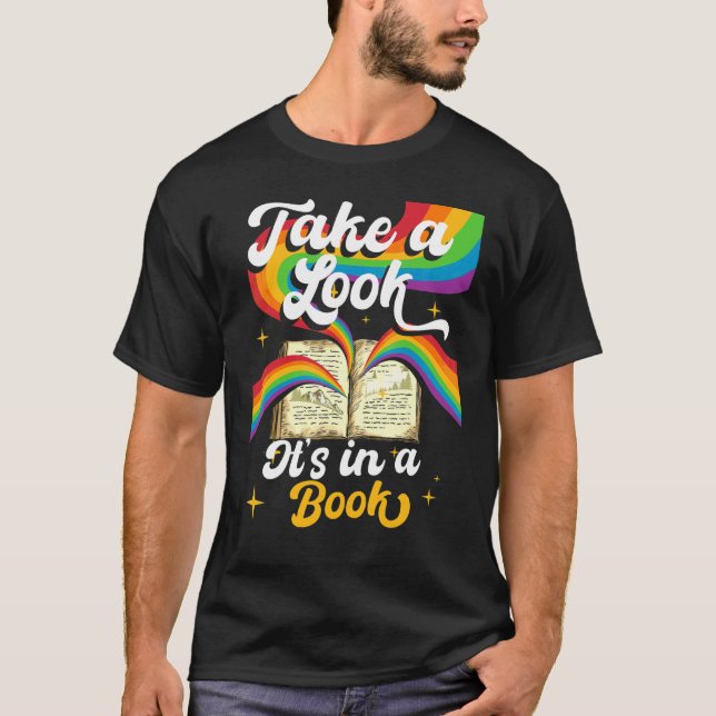 Camiseta Olhe, é um livro, Retro Arco-Íris (Frente)
