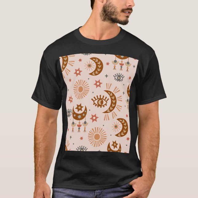 Camiseta Olho celestial, lua, padrão solar. (Frente)