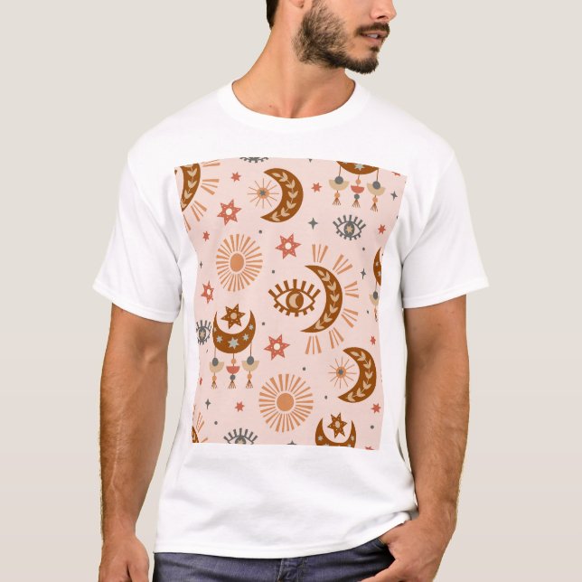 Camiseta Olho celestial, lua, padrão solar. (Frente)