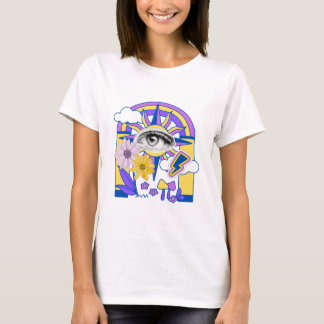 Camiseta Olho Místico Arco-íris Colorido Floral Boho