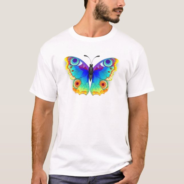 Camiseta Olho Peacock da Borboleta Arco-Íris (Frente)