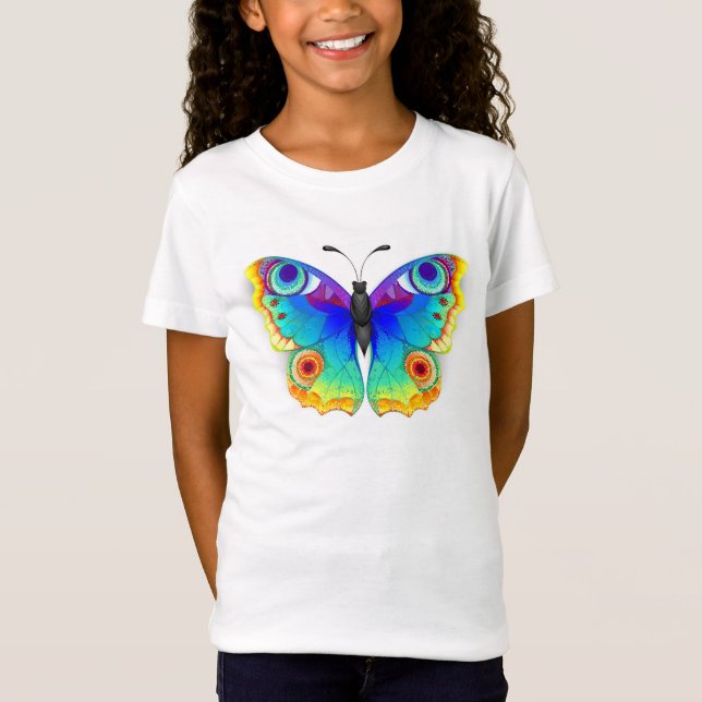 Camiseta Olho Peacock da Borboleta Arco-Íris (Frente)